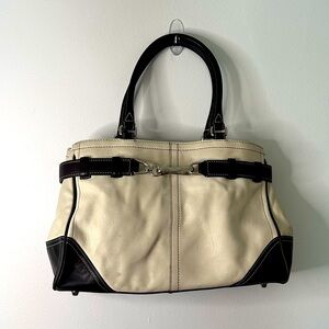 Coach Hampton Satchel in Cream with Brown Trim